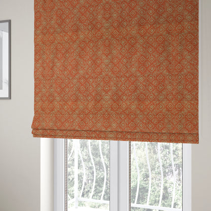 Terracotta Red Colour Tribal Theme Pattern Chenille Upholstery Fabrics JO-1221 - Roman Blinds