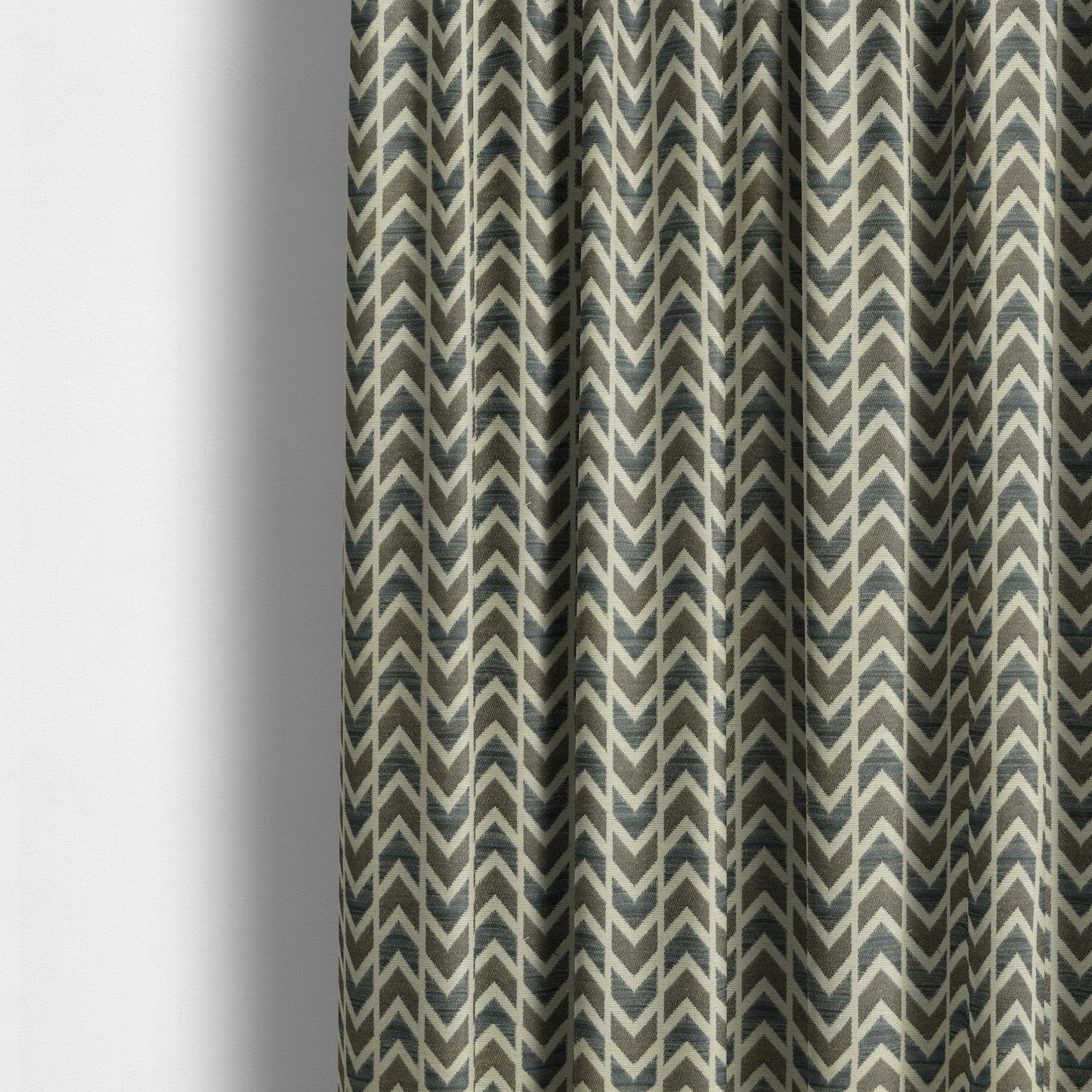 Chevron Striped Geometric Pattern In Brown Blue Colour Upholstery Fabric JO-1222 - Made To Measure Curtains