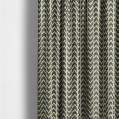 Chevron Striped Geometric Pattern In Brown Blue Colour Upholstery Fabric JO-1222 - Made To Measure Curtains