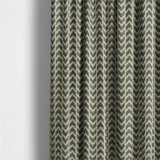 Chevron Striped Geometric Pattern In Brown Blue Colour Upholstery Fabric JO-1222 - Made To Measure Curtains