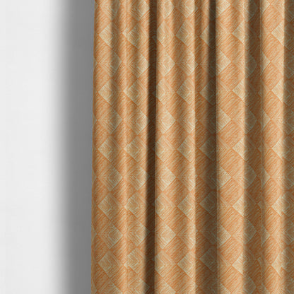 Orange Beige Colour Symmetrical Cubed Pattern Furnishing Upholstery Fabric JO-1223 - Made To Measure Curtains