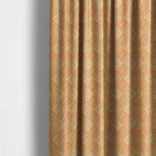 Orange Beige Colour Symmetrical Cubed Pattern Furnishing Upholstery Fabric JO-1223 - Made To Measure Curtains