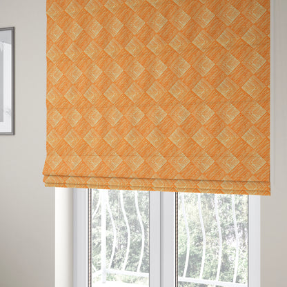 Orange Beige Colour Symmetrical Cubed Pattern Furnishing Upholstery Fabric JO-1223 - Roman Blinds