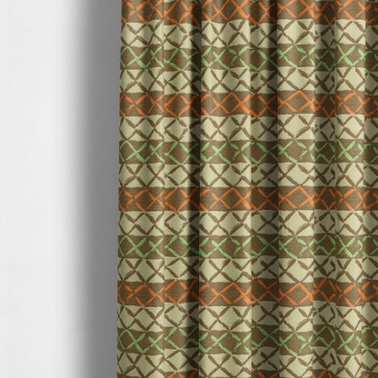 Brown Orange Green Colour Inspired Kilim Pattern Striped Chenille Furnishing Fabric JO-1225 - Made To Measure Curtains