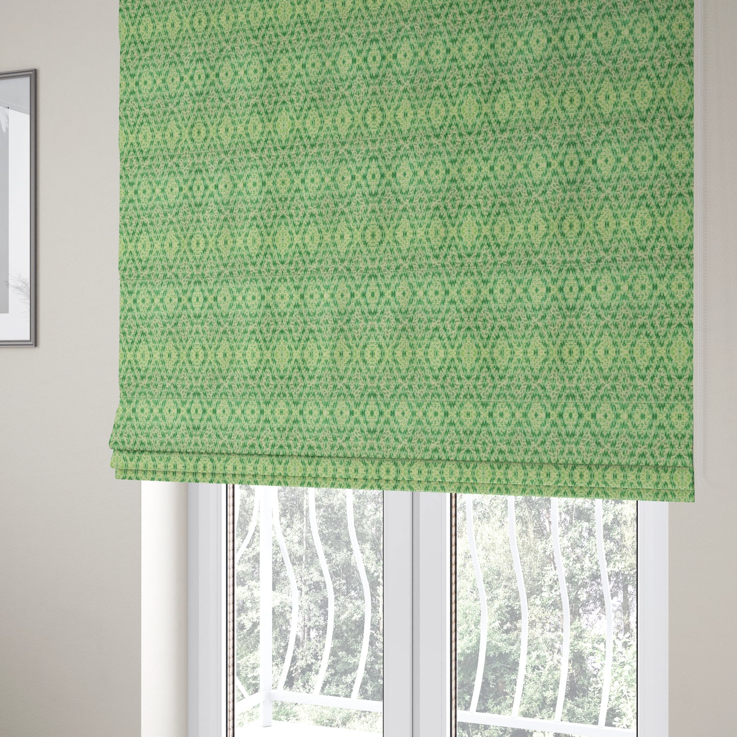 Green Colour Raised Velvet Abstract Diamond Pattern Upholstery Fabric JO-1226 - Roman Blinds