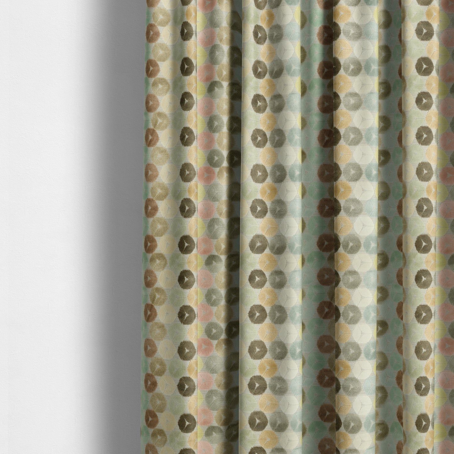 Multicoloured Pink Brown Pastel Effect Geometric Round Pattern Velvet Upholstery Fabric JO-1231 - Made To Measure Curtains