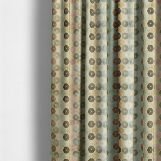 Multicoloured Pink Brown Pastel Effect Geometric Round Pattern Velvet Upholstery Fabric JO-1231 - Made To Measure Curtains