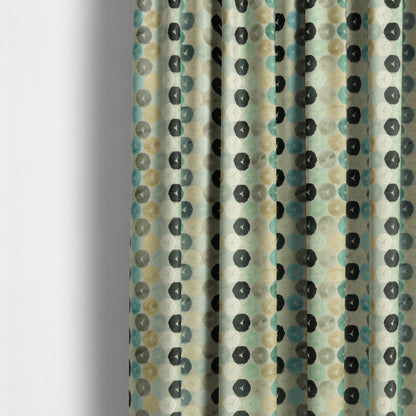 Multicoloured Blue Teal Grey Pastel Effect Geometric Round Pattern Velvet Upholstery Fabric JO-1232 - Made To Measure Curtains