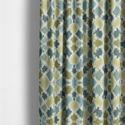 White Green Blue Colours Paint Splotch Inspired Pattern Soft Chenille Upholstery Fabric JO-124 - Made To Measure Curtains