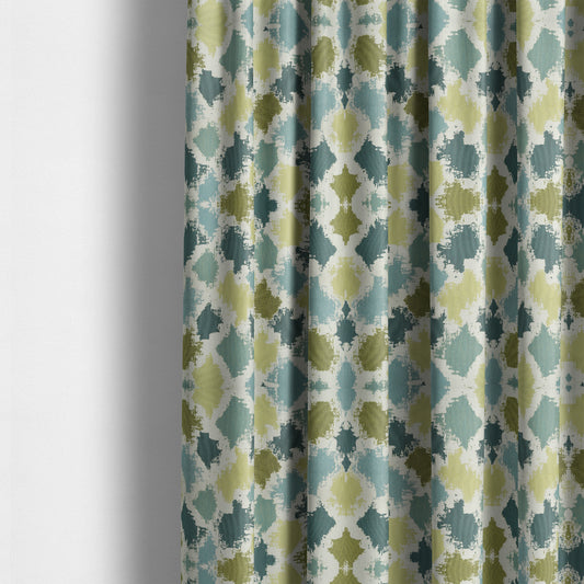 White Green Blue Colours Paint Splotch Inspired Pattern Soft Chenille Upholstery Fabric JO-124 - Made To Measure Curtains