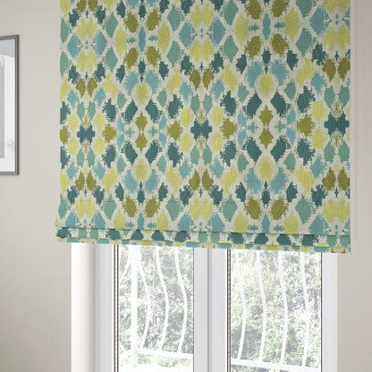 White Green Blue Colours Paint Splotch Inspired Pattern Soft Chenille Upholstery Fabric JO-124 - Roman Blinds