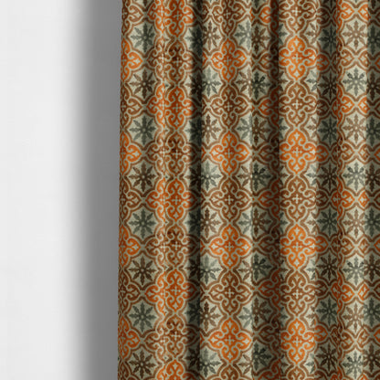 French Rebirth Pattern Cut Velvet Grey Orange Colour Upholstery Fabric JO-1241 - Made To Measure Curtains