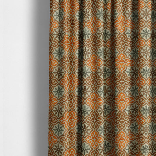 French Rebirth Pattern Cut Velvet Grey Orange Colour Upholstery Fabric JO-1241 - Made To Measure Curtains