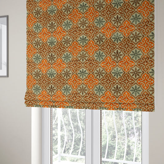 French Rebirth Pattern Cut Velvet Grey Orange Colour Upholstery Fabric JO-1241 - Roman Blinds