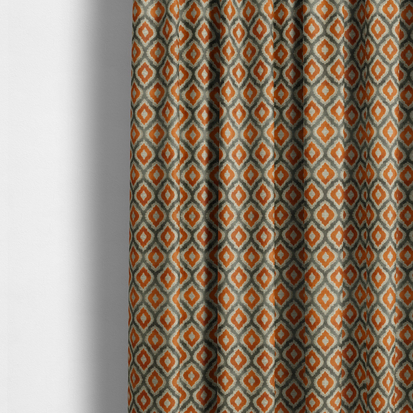 Hexagon Patterns Cut Velvet Grey Orange Colour Upholstery Fabric JO-1242 - Made To Measure Curtains