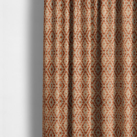 Rich Detailed Narrow Diamond Pattern Cut Velvet Orange Colour Upholstery Fabric JO-1244 - Made To Measure Curtains