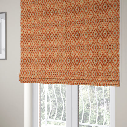 Rich Detailed Narrow Diamond Pattern Cut Velvet Orange Colour Upholstery Fabric JO-1244 - Roman Blinds