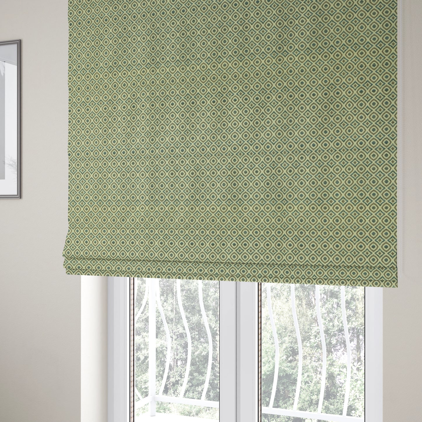 Trellis Diamond Pattern Brown Blue Chenille Furnishing Curtains Upholstery Fabric JO-1245 - Roman Blinds