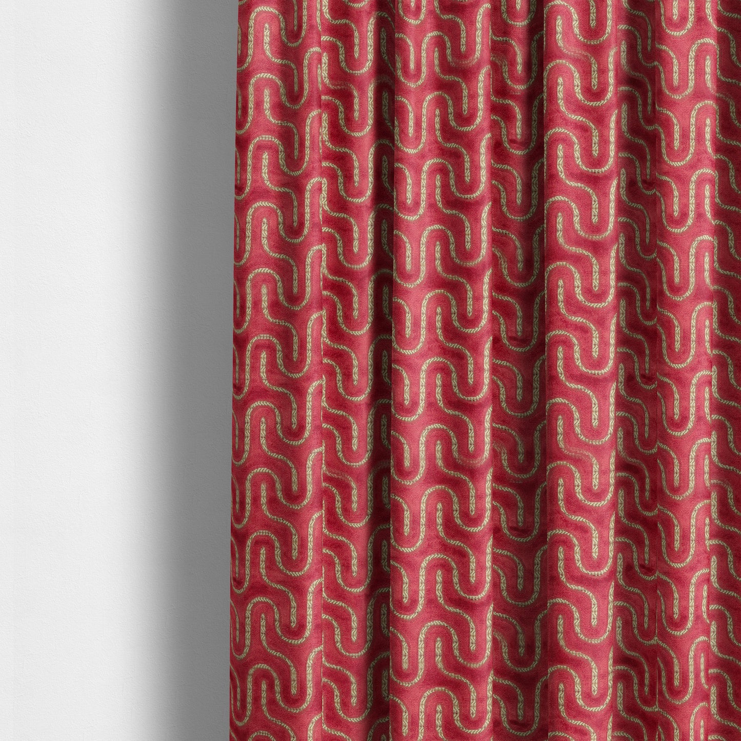 Wave Pattern Stripe Raspberry Pink Colour Velvet Upholstery Fabric JO-1247 - Made To Measure Curtains