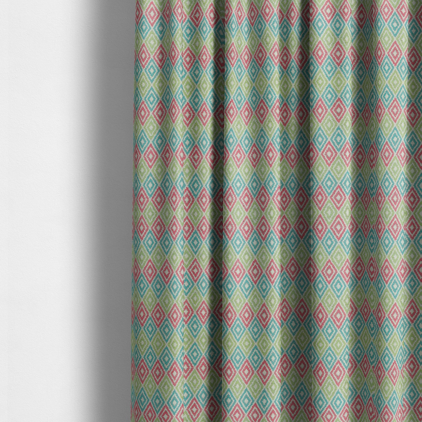 Diamond Geometric Modern Pattern Teal Pink Green Colour Chenille Curtains Upholstery Fabric JO-1249 - Made To Measure Curtains