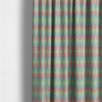 Diamond Geometric Modern Pattern Teal Pink Green Colour Chenille Curtains Upholstery Fabric JO-1249 - Made To Measure Curtains