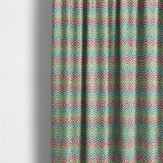 Diamond Geometric Modern Pattern Teal Pink Green Colour Chenille Curtains Upholstery Fabric JO-1249 - Made To Measure Curtains