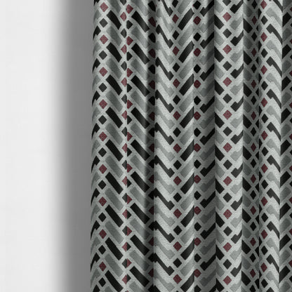 Fantasque Chevron Striped Pattern Furnishing Fabric In White Black Red Colours Woven Soft Chenille Fabric JO-125 - Made To Measure Curtains