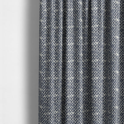 Paved Effect Pattern Blue Colour Chenille Furnishing Curtains Fabric JO-1250 - Made To Measure Curtains