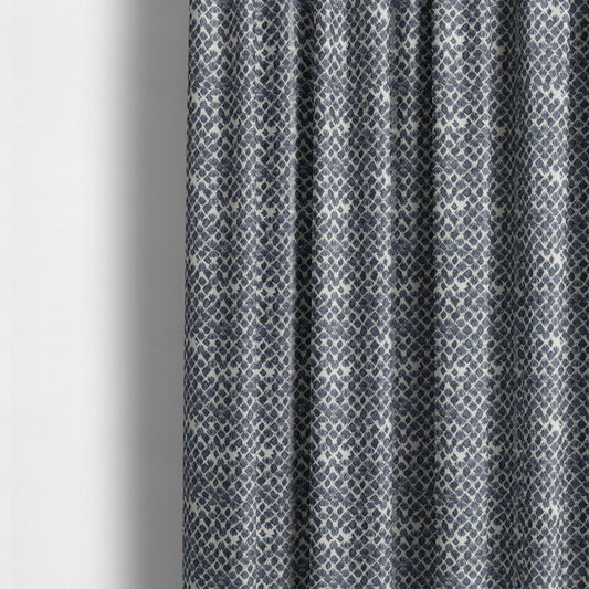 Paved Effect Pattern Blue Colour Chenille Furnishing Curtains Fabric JO-1250 - Made To Measure Curtains