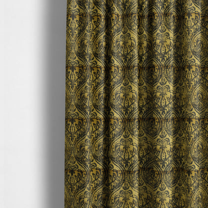 Medallion Pattern Velvet Material Black Gold  Upholstery Fabric JO-1251 - Made To Measure Curtains