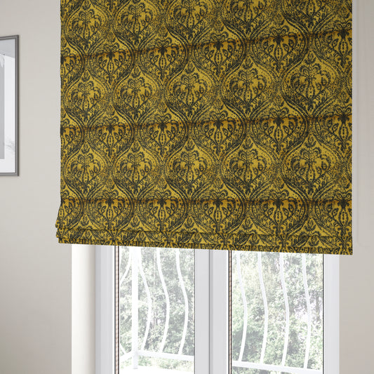 Medallion Pattern Velvet Material Black Gold  Upholstery Fabric JO-1251 - Roman Blinds