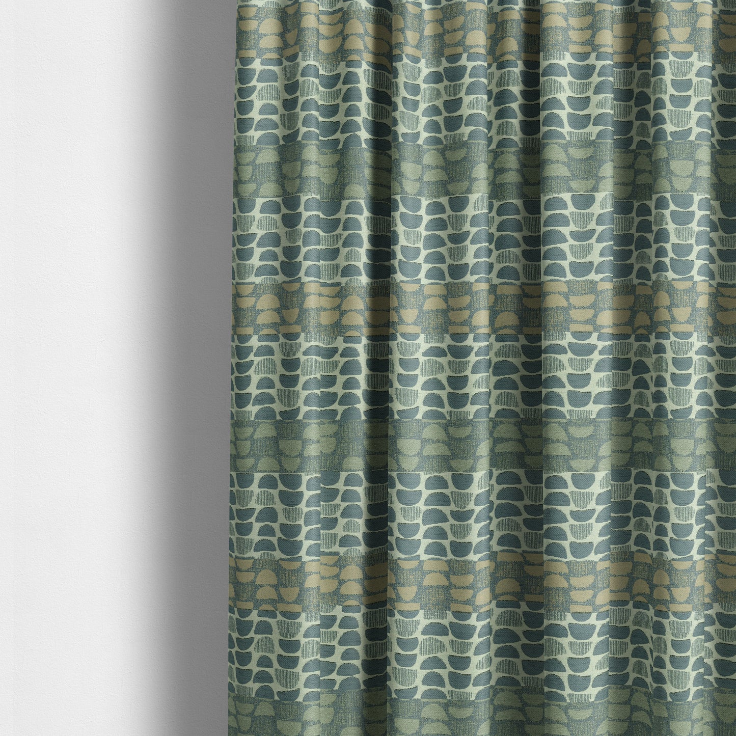 Geometric Half Curve Pattern Chenille Blue Grey Curtain Upholstery Fabric JO-1253 - Made To Measure Curtains