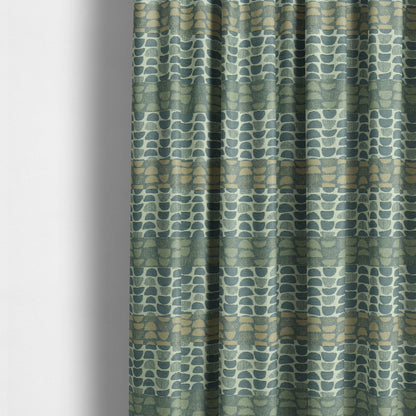 Geometric Half Curve Pattern Chenille Blue Grey Curtain Upholstery Fabric JO-1253 - Made To Measure Curtains