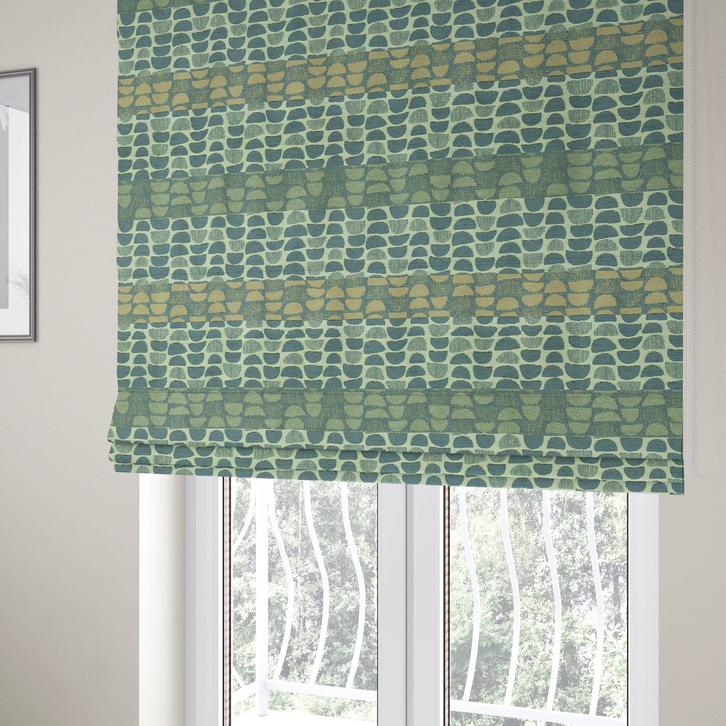 Geometric Half Curve Pattern Chenille Blue Grey Curtain Upholstery Fabric JO-1253 - Roman Blinds