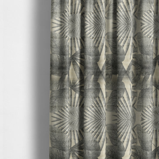 Jungle Floral Pattern Velvet Material Cream Grey Colour Upholstery Fabric JO-1255 - Made To Measure Curtains