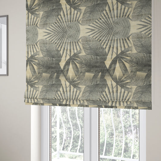 Jungle Floral Pattern Velvet Material Cream Grey Colour Upholstery Fabric JO-1255 - Roman Blinds