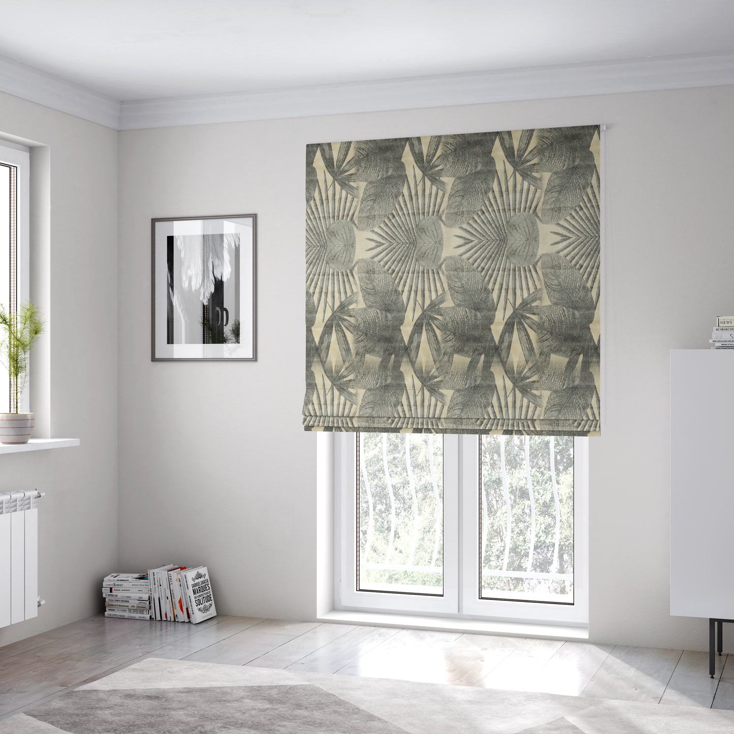 Jungle Floral Pattern Velvet Material Cream Grey Colour Upholstery Fabric JO-1255 - Roman Blinds