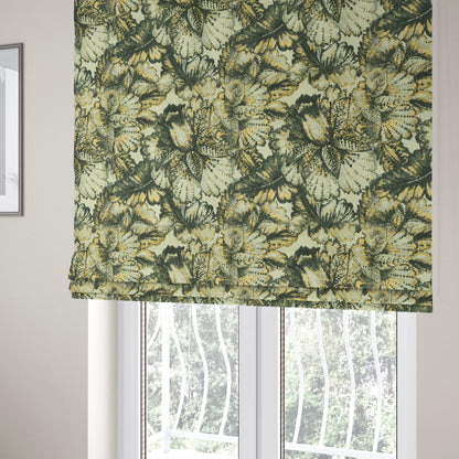 Floral Inspired Pattern Chenille Material Black Yellow Colour Upholstery Fabric JO-1256 - Roman Blinds