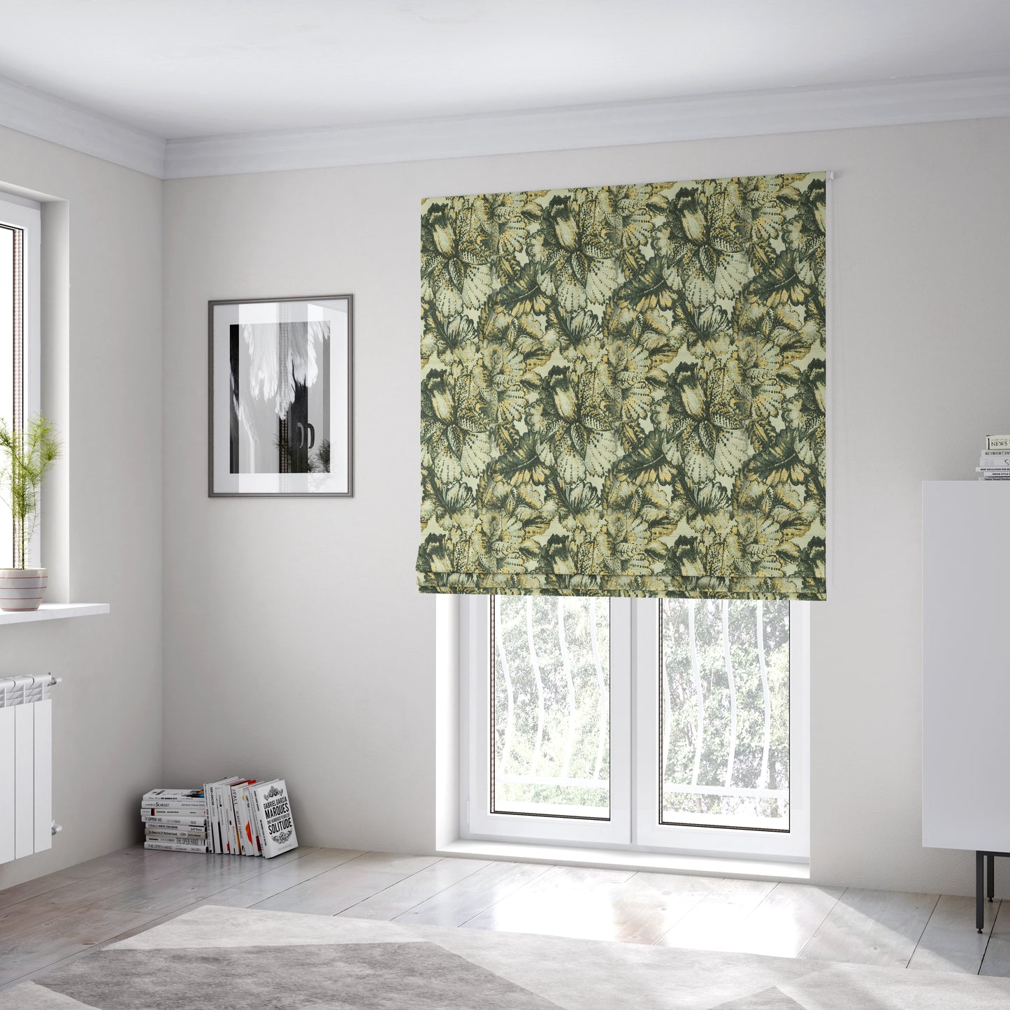 Floral Inspired Pattern Chenille Material Black Yellow Colour Upholstery Fabric JO-1256 - Roman Blinds