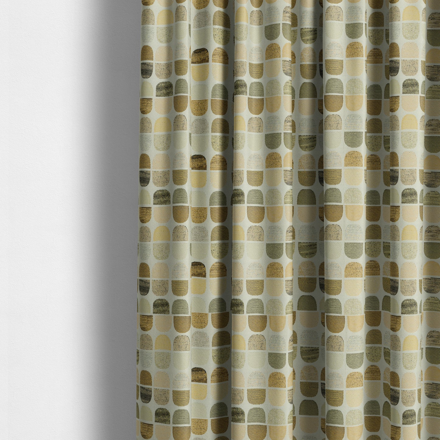 Eclipsed Inspired Pattern Yellow Brown Shades Colour Upholstery Furnishing Chenille Fabric JO-1257 - Made To Measure Curtains