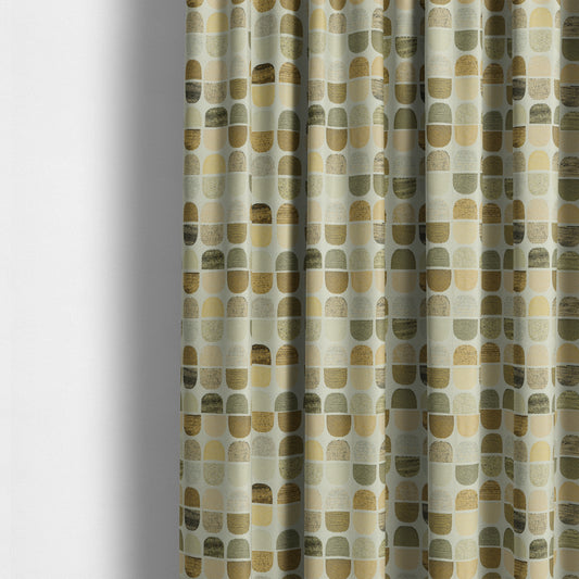 Eclipsed Inspired Pattern Yellow Brown Shades Colour Upholstery Furnishing Chenille Fabric JO-1257 - Made To Measure Curtains