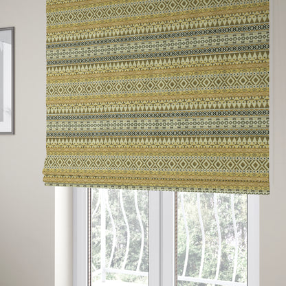 Yellow Brown Colours Geometric Self Pattern Stripe Chenille Upholstery Fabric JO-1258 - Roman Blinds