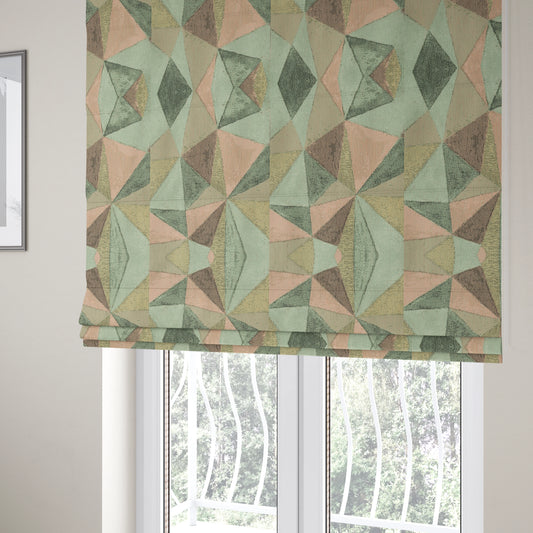 Saphira Pink Green Multi Colour Geometric Diamonds Pattern Soft Chenille Upholstery Fabric JO-126 - Roman Blinds