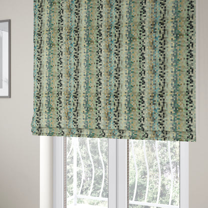 Muted Tones Blues Beige Grey Colour Cubed Geometric Pattern Cut Velvet Furnishings Fabric JO-1261 - Roman Blinds