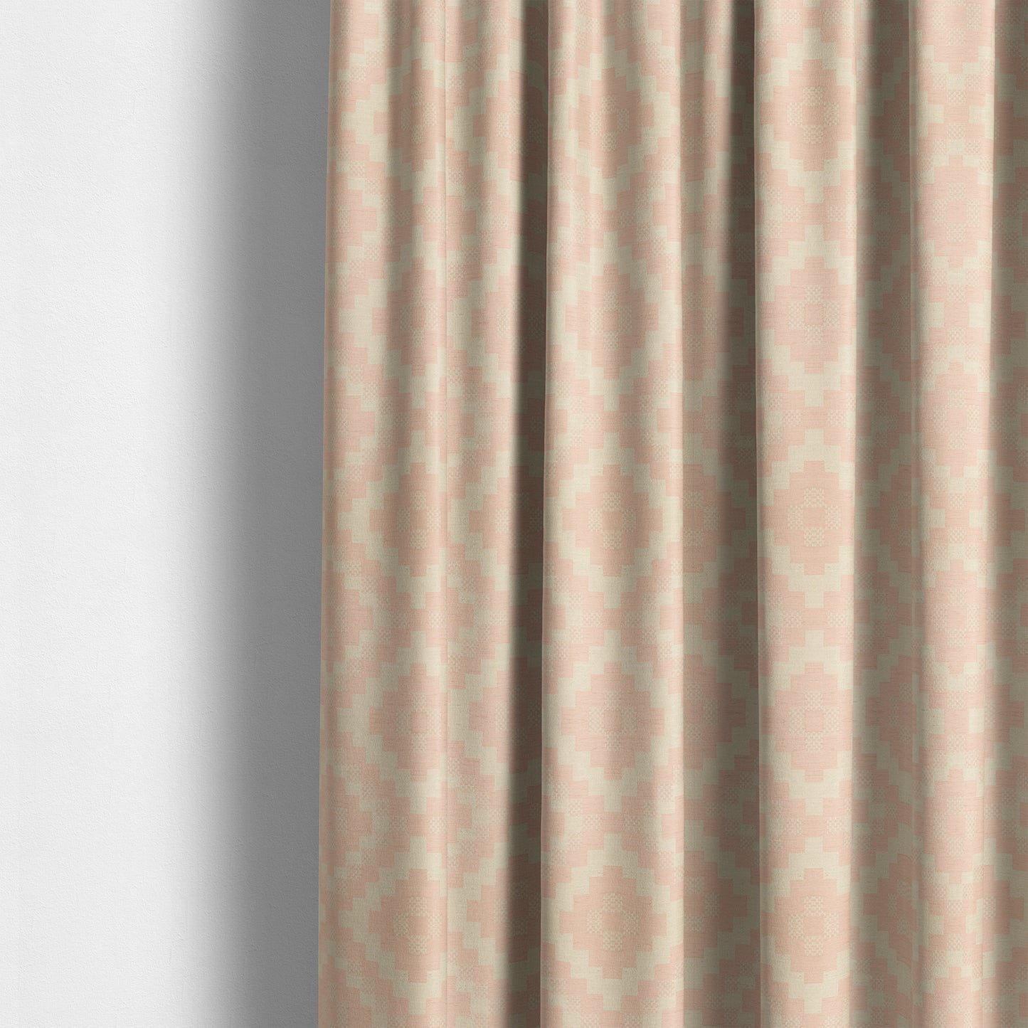 Pink Cream Colour Cubed Tetris Pattern Furnishing Upholstery Fabric JO-1262 - Made To Measure Curtains