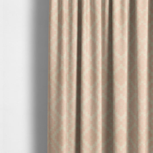 Pink Cream Colour Cubed Tetris Pattern Furnishing Upholstery Fabric JO-1262 - Made To Measure Curtains