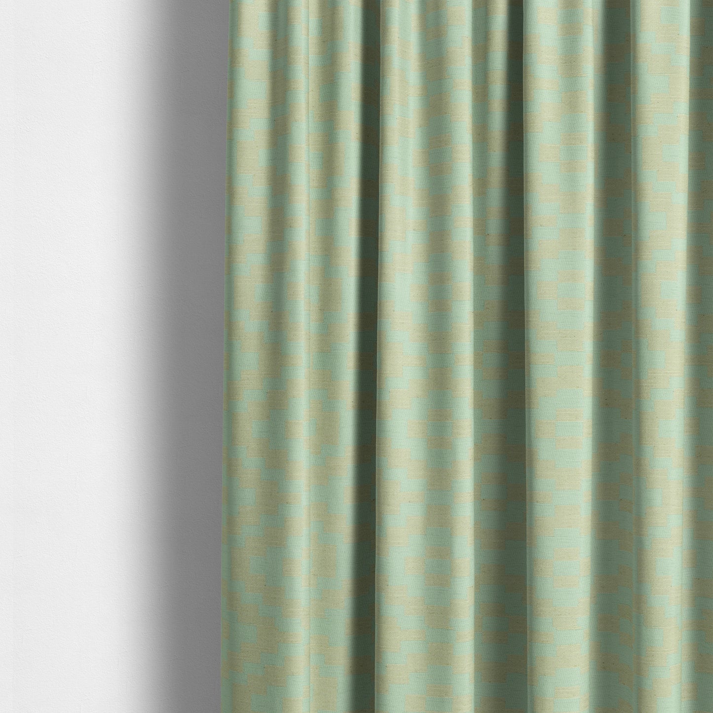 Light Blue Cream Colour Cubed Tetris Pattern Furnishing Upholstery Fabric JO-1263 - Made To Measure Curtains