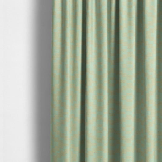 Light Blue Cream Colour Cubed Tetris Pattern Furnishing Upholstery Fabric JO-1263 - Made To Measure Curtains