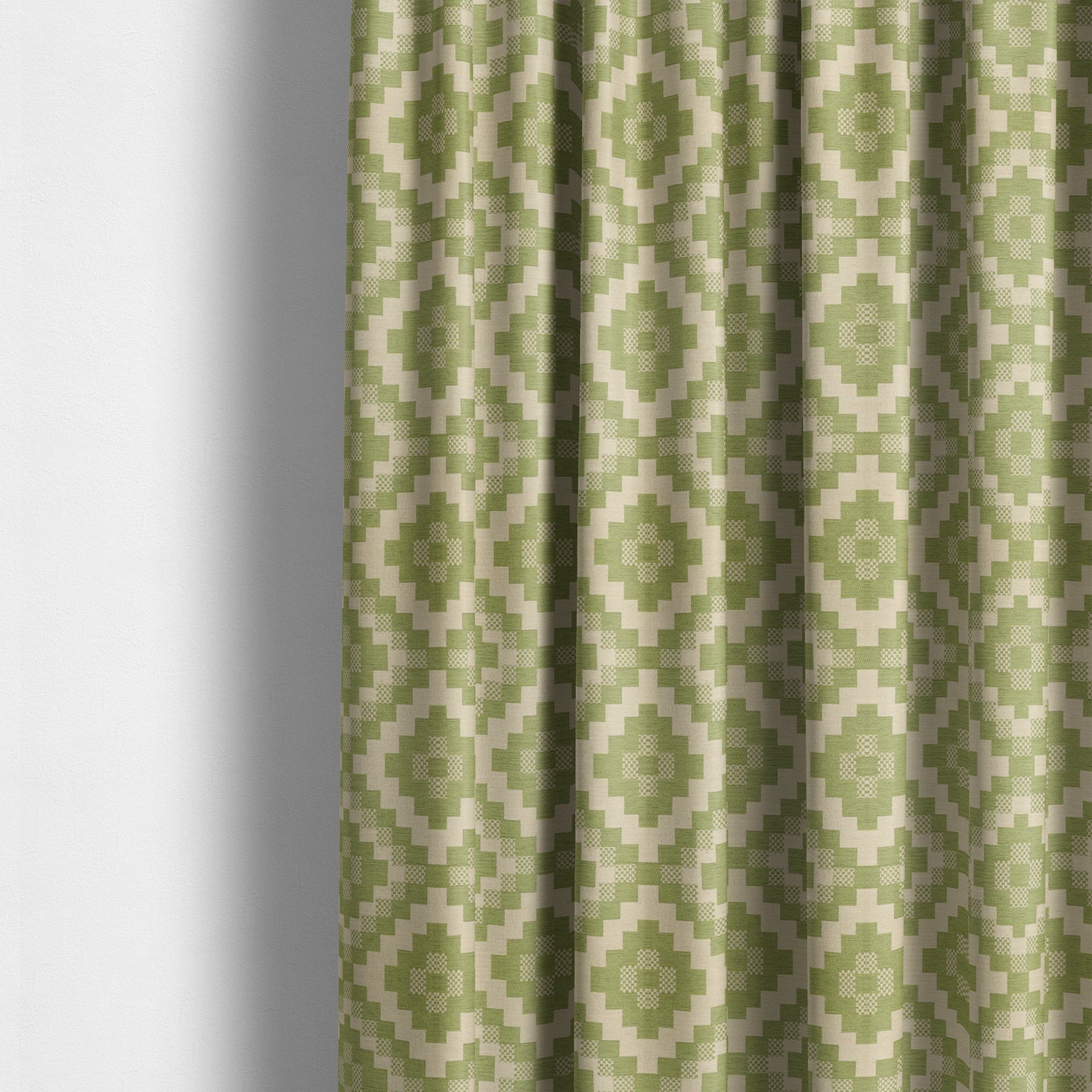 Green Beige Colour Cubed Tetris Pattern Furnishing Upholstery Fabric JO-1266 - Made To Measure Curtains