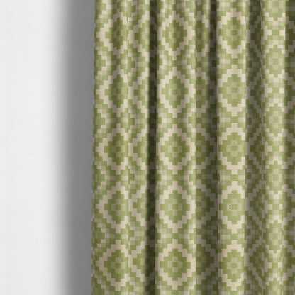 Green Beige Colour Cubed Tetris Pattern Furnishing Upholstery Fabric JO-1266 - Made To Measure Curtains